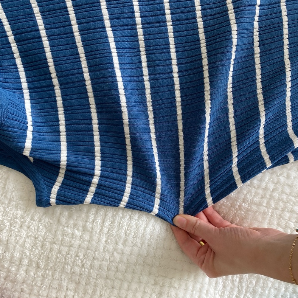 NWT Sleeveless Blue & White Striped Tank Dress Maxi Square Neck Ribbed Knit - Picture 10 of 15